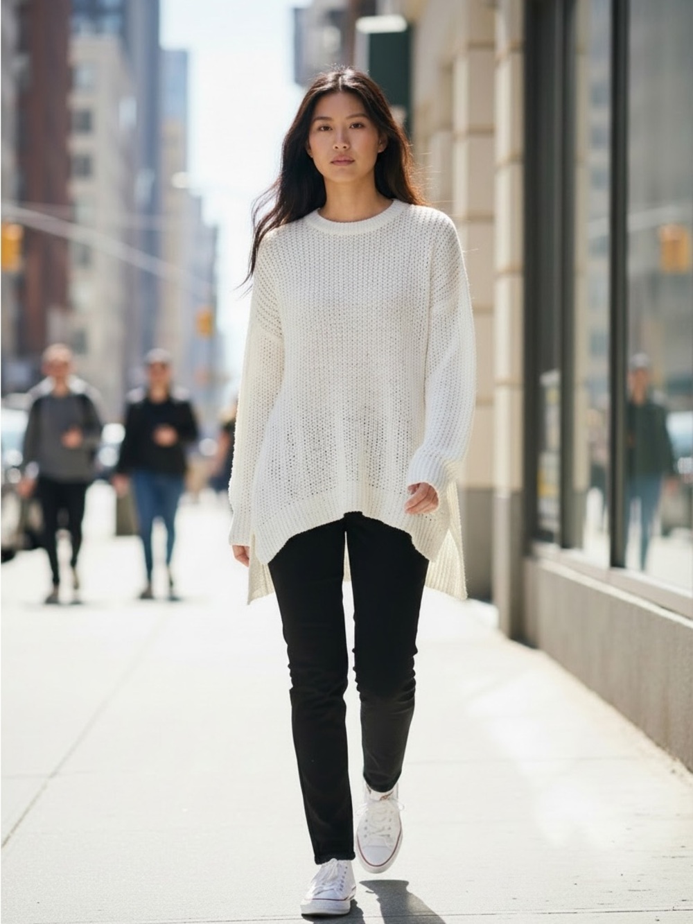 NWT JoFit Stay Inn Sweater size Small in White Asymmetrical Long Hem